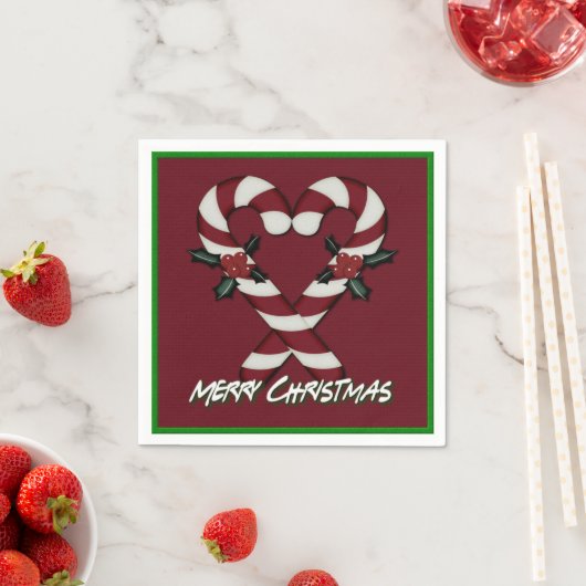 Merry Kerstsnoe Cane Heart Red Napkins Servet (Insitu)