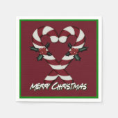 Merry Kerstsnoe Cane Heart Red Napkins Servet (Voorkant)