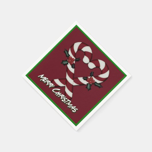 Merry Kerstsnoe Cane Heart Red Napkins Servet (Hoek)