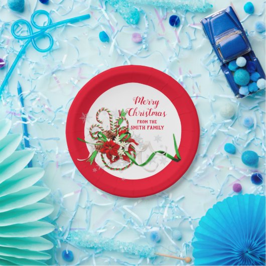 Merry kerstsnoe Cane Poinsettia Papieren Bordje (Feest)