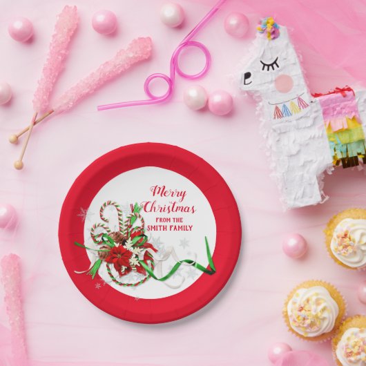 Merry kerstsnoe Cane Poinsettia Papieren Bordje (Feest)
