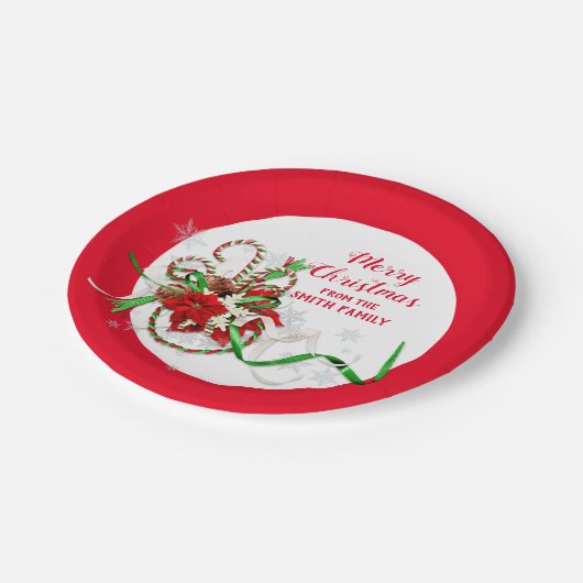 Merry kerstsnoe Cane Poinsettia Papieren Bordje (Gekanteld)