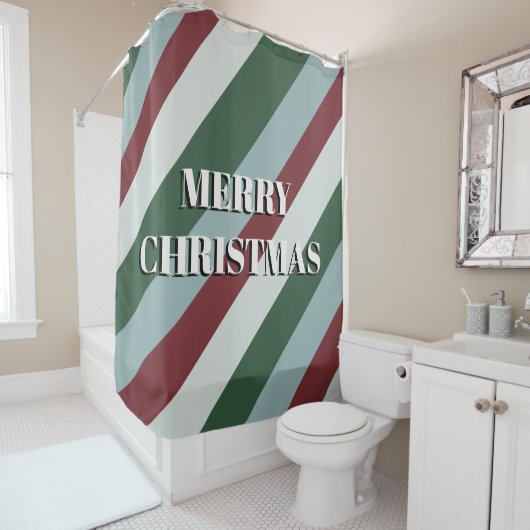 Merry kerstsnoe Cane Striped Pattern Shower Douchegordijn (In situ)