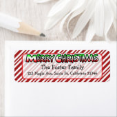 Merry kerstsnoe Cane Stripes Whimsical Etiket (Insitu)