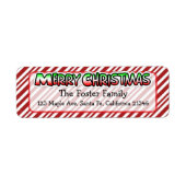 Merry kerstsnoe Cane Stripes Whimsical Etiket (Voorkant)
