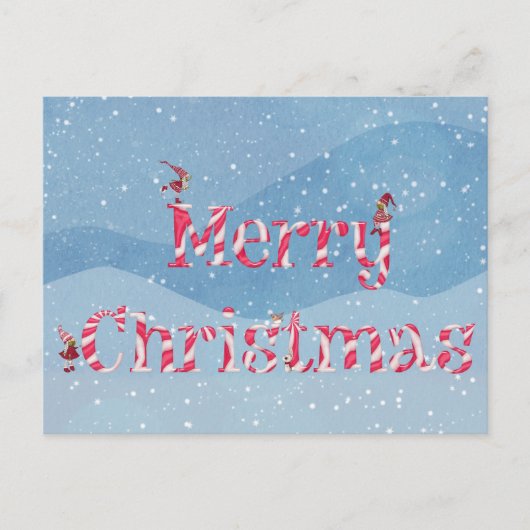Merry kerstsnoe Cane Swirl Winter Gnomes Briefkaart (Voorkant)