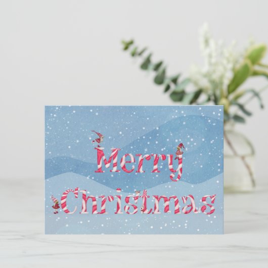 Merry kerstsnoe Cane Winter Gnomes Custom Kaart (Staand voorkant)