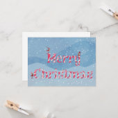 Merry kerstsnoe Cane Winter Gnomes Custom Kaart (Voorkant / Achterkant in situ)