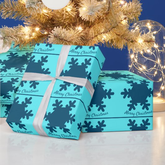 Merry Kerstsnowflake Pattern Blue Cute Trendy Cadeaupapier (Feestdagen)
