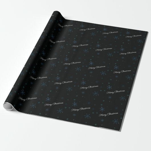 Merry Kerstsnowflakes Black Cadeaupapier (Uitgerold)