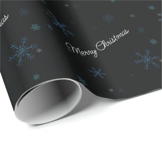 Merry Kerstsnowflakes Black Cadeaupapier (Rol Hoek)