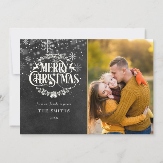 Merry Kerstsnowflakes Foto Boho Chalkboard Feestdagenkaart (Voorkant)