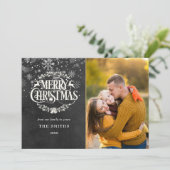 Merry Kerstsnowflakes Foto Boho Chalkboard Feestdagenkaart (Staand voorkant)
