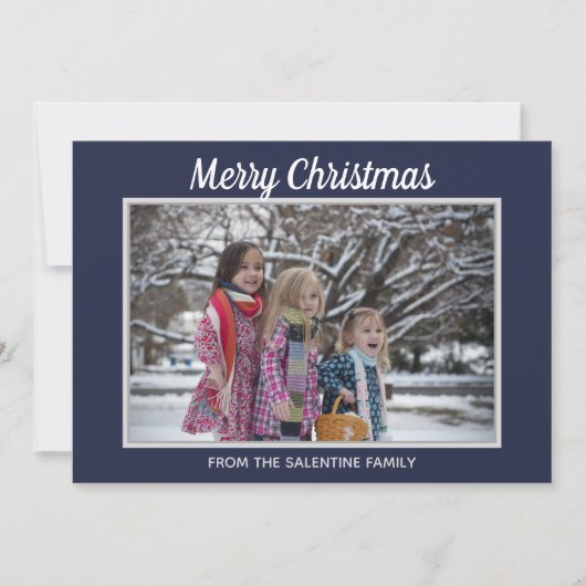 Merry Kerstsnowflakes Navy Blue Photo Lijst Feestdagenkaart (Voorkant)