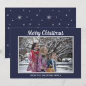 Merry Kerstsnowflakes Navy Blue Photo Lijst Feestdagenkaart (Voorkant / Achterkant)