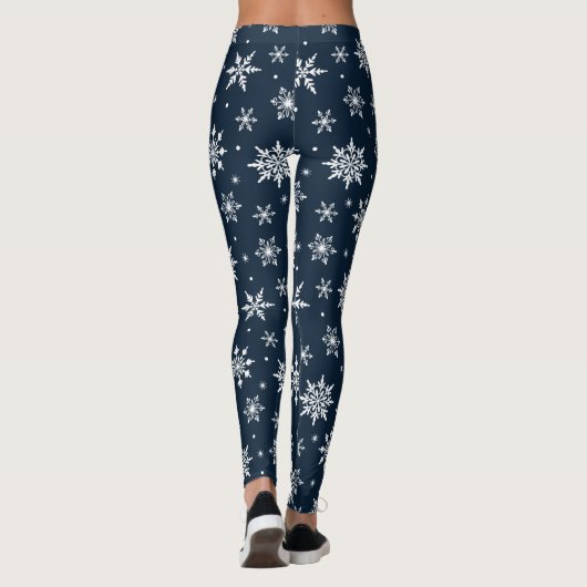 Merry Kerstsnowflakes Pattern Blue Leggings (Achterkant)