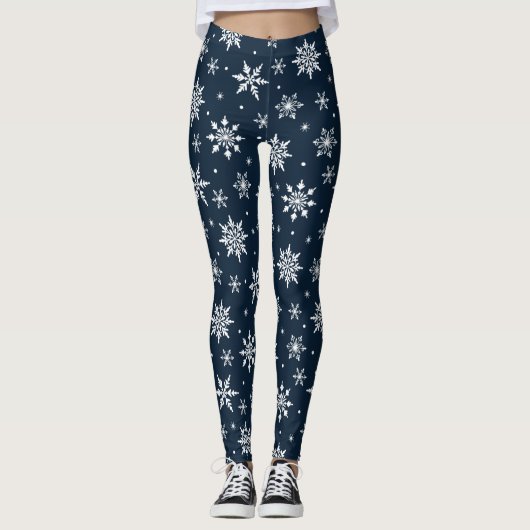 Merry Kerstsnowflakes Pattern Blue Leggings (Voorkant)