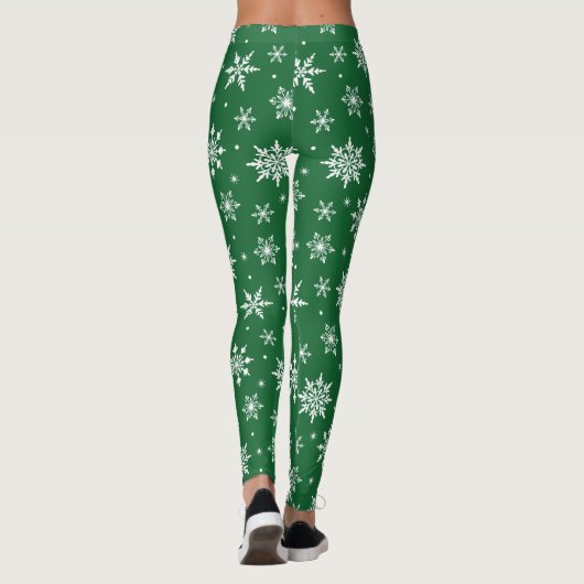 Merry Kerstsnowflakes Pattern Green Leggings (Achterkant)