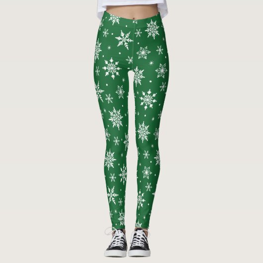 Merry Kerstsnowflakes Pattern Green Leggings (Voorkant)