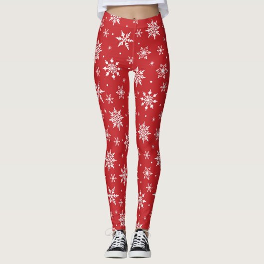 Merry Kerstsnowflakes Pattern Red Leggings (Voorkant)