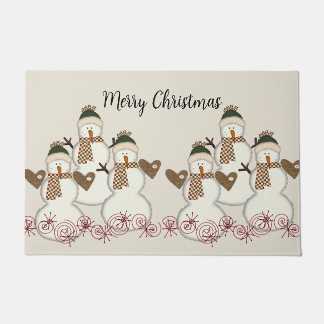 Merry Kerstsnowman Matt Doormat Deurmat (Voorkant)