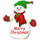 Merry kerstsnowman Ornament Fotobeeldje Ornament<br><div class="desc">Jolly frosty-sneeuwman met rode sjaal en mittens en groen pet met heilige veren zullen een glimlach brengen tijdens de feestdagen op dit schattige Merry Kerstkeepomwille ornament. U kunt ook genieten van de selectie van snowmangiften en ornamenten die in mijn winkel beschikbaar zijn. Originele kunst en design van Anura Design Studio....</div>
