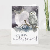 Merry Kerstsnowy Owl Gepersonaliseerd Feestdagen Kaart (Voorkant)
