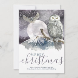 Merry Kerstsnowy Owl Gepersonaliseerd Feestdagenkaart
