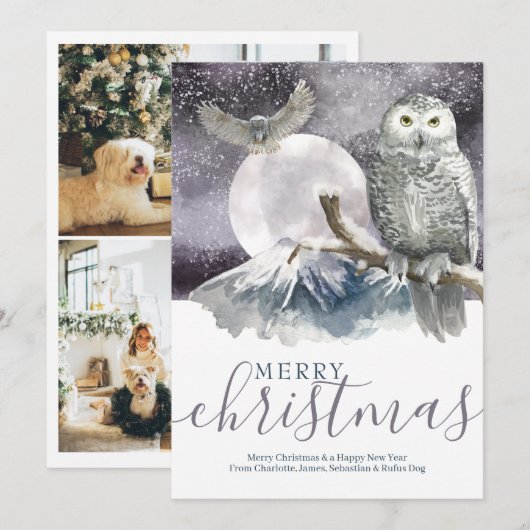 Merry Kerstsnowy Owl Gepersonaliseerd Feestdagenkaart (Voorkant / Achterkant)