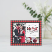 MERRY-kerstspelbudget 3-Photo Holiday Card (Staand voorkant)