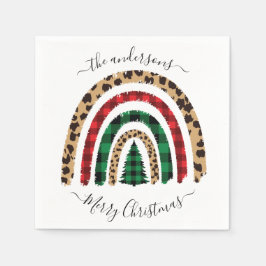 Merry-kerstspeldenstang en luipaardenregenboog servet