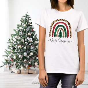 Merry-kerstspeldenstang en luipaardenregenboog t-shirt