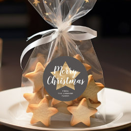 Merry kerstStar Brown Ronde Sticker