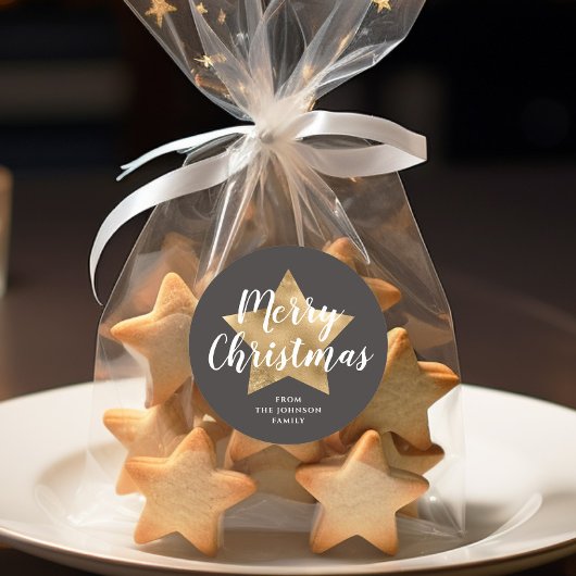 Merry kerstStar Brown Ronde Sticker