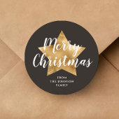 Merry kerstStar Brown Ronde Sticker