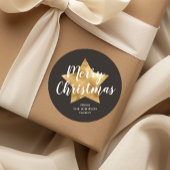 Merry kerstStar Brown Ronde Sticker