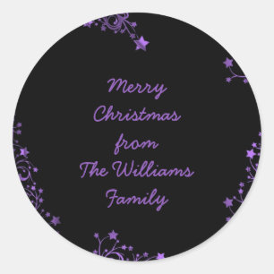 Merry Kerststerren Black Paars Elegant Chic Ronde Sticker