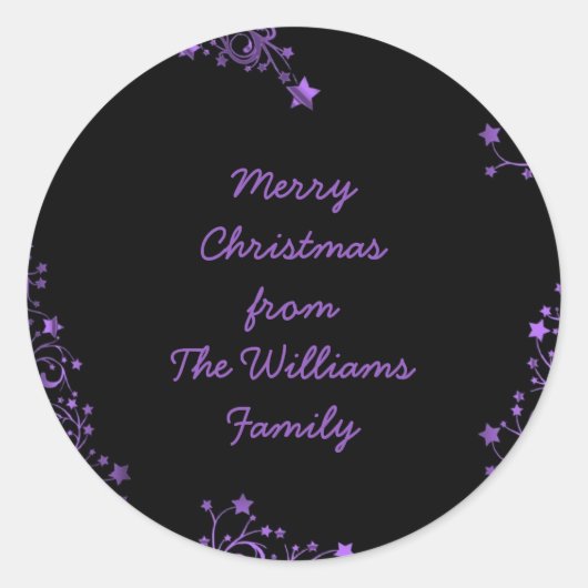 Merry Kerststerren Black Paars Elegant Chic Ronde Sticker (Voorkant)