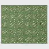 Merry Kerststerren Elegant Script Gold Green Cadeaupapier (Vlak)