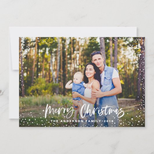 Merry Kerststerren foto rood modern script Feestdagenkaart (Voorkant)