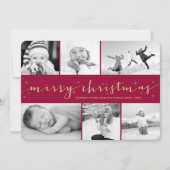 Merry Kerststerren Maroon Band 6 Foto Collage Feestdagenkaart (Voorkant)