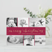 Merry Kerststerren Maroon Band 6 Foto Collage Feestdagenkaart (Staand voorkant)