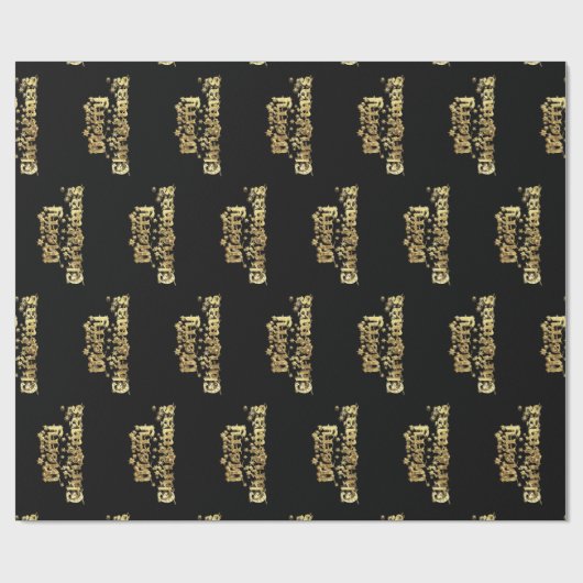 Merry Kerststerren Typografie Black Gold Chic Cadeaupapier (Vlak)