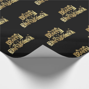 Merry Kerststerren Typografie Black Gold Chic Cadeaupapier