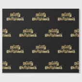 Merry Kerststerren Typografie Black Gold Chic Cadeaupapier (Vlak)