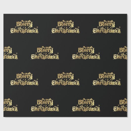 Merry Kerststerren Typografie Black Gold Chic Cadeaupapier (Vlak)