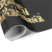 Merry Kerststerren Typografie Black Gold Chic Cadeaupapier (Rol Hoek)