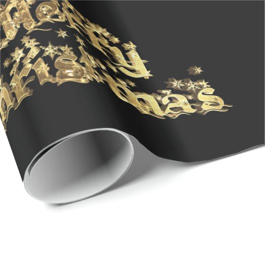 Merry Kerststerren Typografie Black Gold Chic Cadeaupapier (Rol Hoek)
