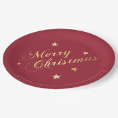 Merry Kerststerren Wine Red Gold Napkins Papieren Bordje (Gekanteld)