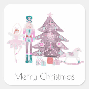 Merry kerststicker met Nutcracker-tekens Vierkante Sticker
